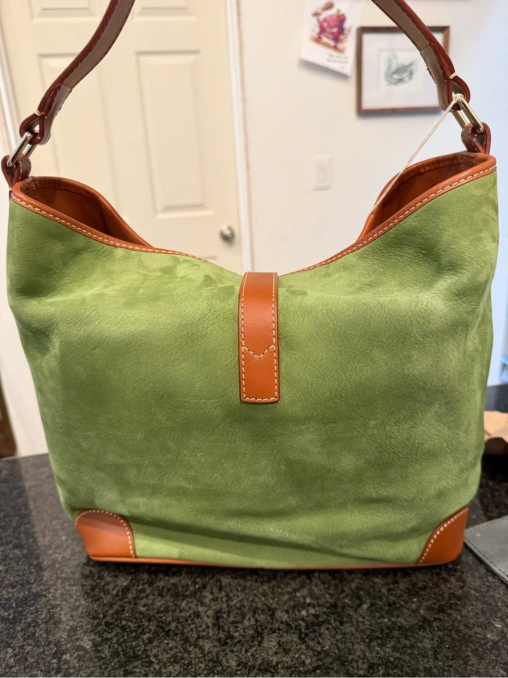 NWT Dooney & Bourke Green Suede Sac Shoulder Bag RARE $345 - Picture 2 of 9